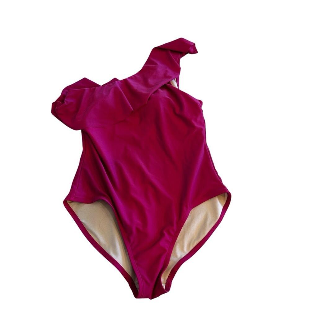 Kona Sol Magenta One Shoulder Ruffle Sleeve One Piece Swimsuit Bathing Suit XL